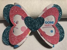 EASTER/HEART EGG HUNTING 3 LAYER HAIR BOW, 4.5" X 3", HOMEMADE, BLUE, WHITE,PINK