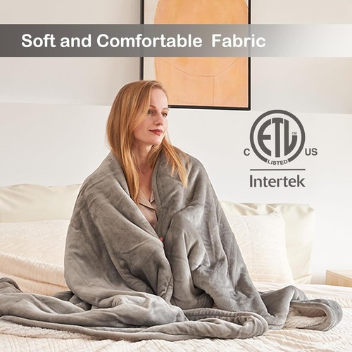 Gray Flannel Sherpa Electric Heated Blanket Twin Size 5 Heating Levels Clearance - Picture 3 of 6
