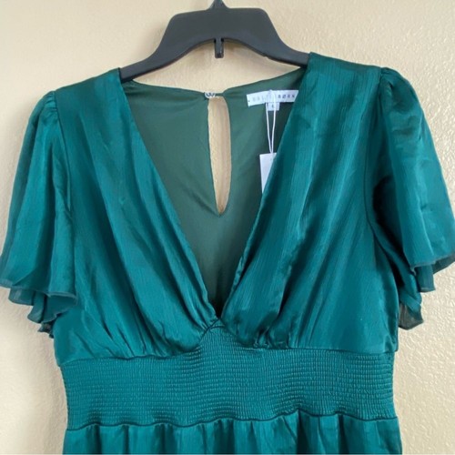 Baltic Born New Size L Prague Satin Smocked Empire Waist Maxi Dress Dark Green - Picture 4 of 11