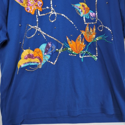 Victoria Woman 3X Comfy Blue V-Neck Butterfly Flowers Blouse Shirt Top Plus Size - Picture 7 of 13