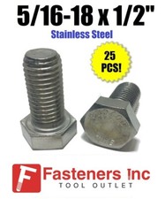 (Qty 25) 5/16-18 x 1/2" Stainless Steel Hex Cap Screw / Tap Bolt 18-8 / 304