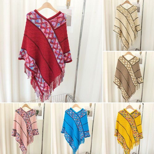 Womens Ladies Knitted Sweater Poncho Cape Shawl Wrap Ladies Loose Pullover Tops - Picture 3 of 12