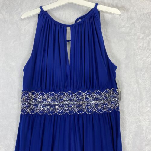 R&M Richards Royal Blue Beaded Evening Gown Womens Size 12 Front Slit Empire - Picture 5 of 13