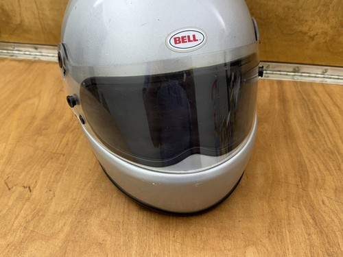 Vintage 1980's BELL STAR Motorcycle Helmet Silver Full Face Size 7 3/8 Moto Used - Picture 7 of 9