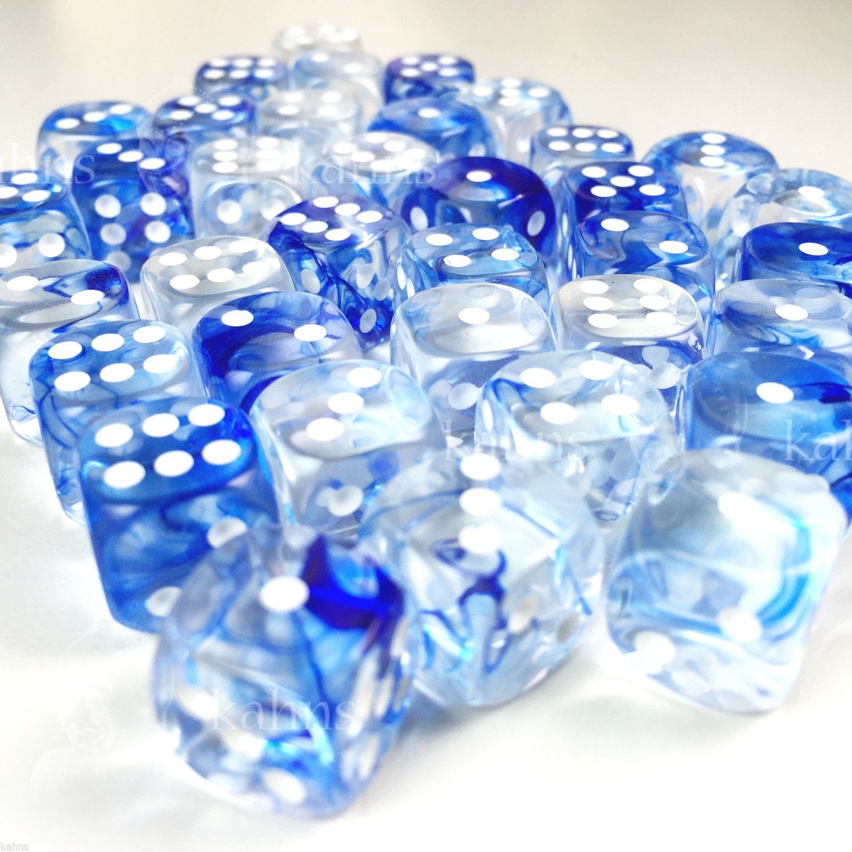 Chessex Dice Block d6 36pcs - Nebula (Clear) Blue w/ White