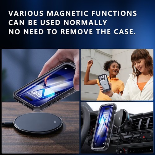 For iPhone 16E 16 15 Plus 14 Pro Max Waterproof Case Cover With Magnetic Circle - Photo 5 sur 19