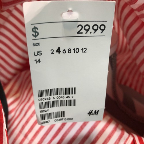 H&M Button Up Tie Front Crop Red White Stripe Blouse 4 NWT KK20 - Picture 4 of 5