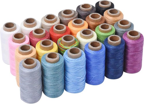 24 Vibrant Colors Flat Waxed Polyester Thread - 55 Yards for Leather Crafts - Picture 3 of 9