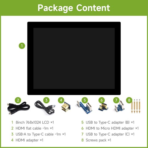 Waveshare 8inch Capacitive Touch Display, 8in Monitor, 768×1024 for Raspberry Pi - Picture 7 of 7