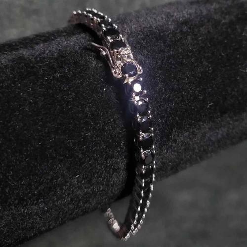 12Ct Black Moissanite Unisex Tennis Sparkling Bracelet in 14K White Gold Plated - Picture 2 of 11