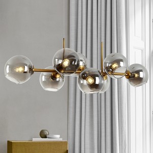 Details About Modern Creative 8 Glass Globe Ceiling Linear Pendant Lights In Gold Black