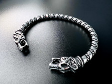 Wikinger Drache Armreif Edelstahl Armband Wolf Kopf Herren Schmuck Biker A72