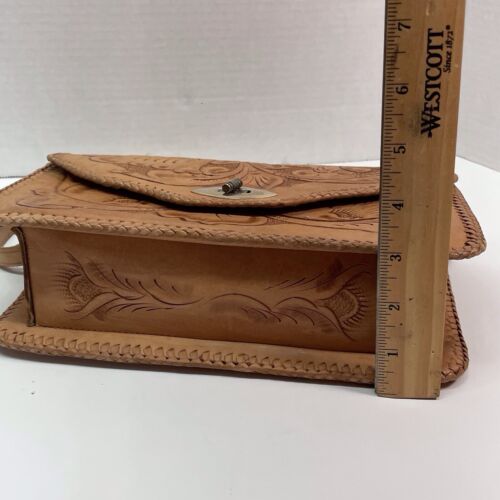 Vintage mittelgroße Leder Handtasche Handtasche braun geprägt Blumen Western 60er - Bild 9 von 11