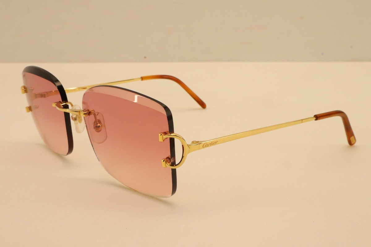 CARTIER C-Design 57-18-140 MM Rimless Pink Lens Sunglasses CARTIER C-Design 57-18-140 MM Rimless Pink Lens Sunglasses