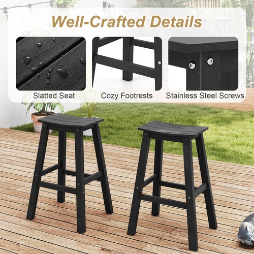 29" Patio Bar Stool Set of 2 w/ Curved Seat & Footrests for Backyard Outdoor - Picture 8 of 8