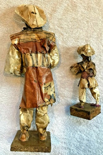 Mexican Folk Art Dolls Figures 6" & 13" T Men w/ Pig & Pots Paper Mache - Picture 5 of 7