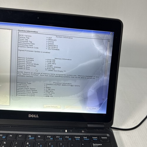 Dell Latitude E7240 12" Laptop i7-4600u 8gb Ram No Drives Boots Bios SCRN DMG - Picture 4 of 11