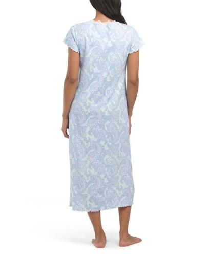 NWT Miss Elaine SS Blue Paisley Long Cottonessa Gown Sz M L 60% Cotton Pockets! - Picture 2 of 9