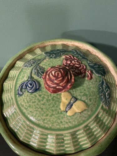 Vintage Rose Blumenmuster Schmetterling Bambus Griff Keksdose Japan - Bild 2 von 19
