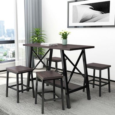 5 Piece Bar Table Set 4 Bar Stools Counter Height Bar Table Kitchen Dining Room Ebay