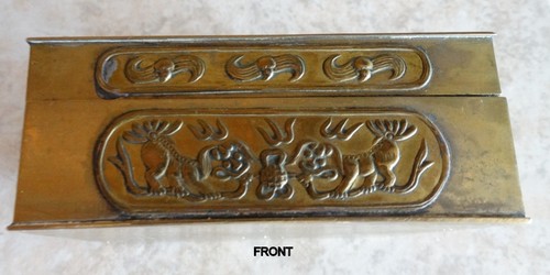 Brass Chinese Box Wood Lined Tobacco Collectible Dragon Foo Dogs Chrysanthemum - Picture 9 of 11