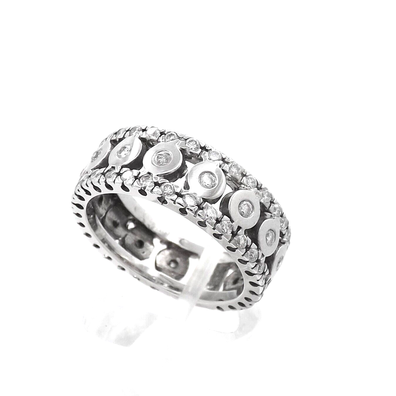 Solid 18k Gold Diamond Wedding Anniversary Band Ring Bezel Set 3 Row