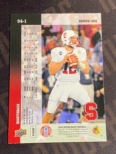 Andrew Luck 2014 Upper Deck 1994 UD Tribute #94-1 Stanford Cardinal Insert - Imagen 2 de 3