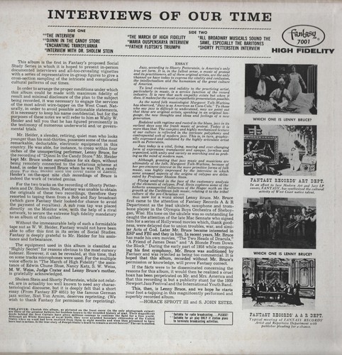 LENNY BRUCE'S Interviews Of Our Times FANTASY RECORDS 7001 Vinyl LP - Imagen 2 de 4