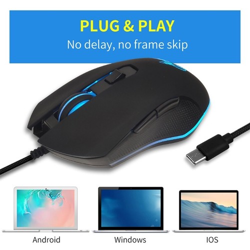 USB C Wired Mechanical Gaming Mice Voiced Silent Click for PC Computer Game - Picture 9 of 12