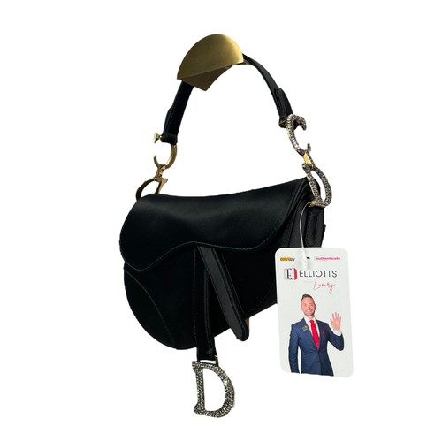 Christian Dior Mini Saddle Bag Black Silk Satin Crystal Encrusted Gold Hardware - Picture 5 of 24