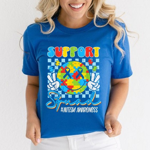 Support Squad Autism Awareness Smile Face Boys Girls Kids Unisex TShirt,T-Shirt - Picture 20 of 21