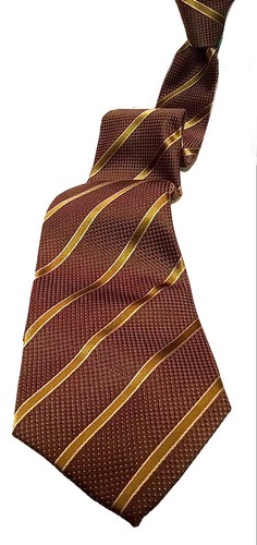 Yves Saint Laurent Rive Gauche YSL Tie Brown w/Gold Stripes 4” 100% Silk Italy - Picture 4 of 8