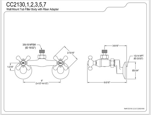 Kingston Brass CC2132 Vintage Wall Mount Tub Faucet Body w/ Riser Adapter *NEW* - Picture 8 of 8