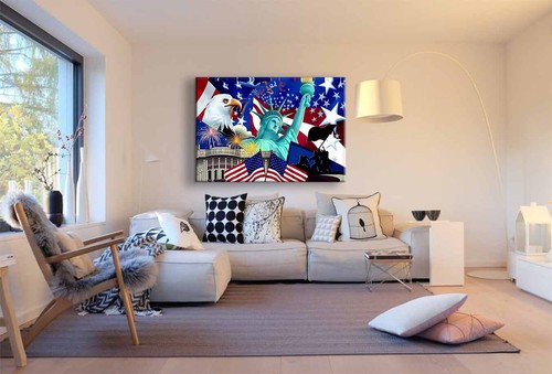 Fahne USA / Freiheitsstatue Adler Leinwandbild AK Art Bilder Mehrfarbig Wandbild - Bild 3 von 5