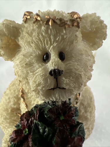 Boyd Bear Adorable All White Resin Figurine Angel Red Flowers Nice Gift - Picture 2 of 12