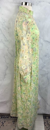 Maxi Vestido Vintage Años 60 1960 MOD 6 S Verde Gasa Flower Power Psicodélico Vestido - Imagen 6 de 22