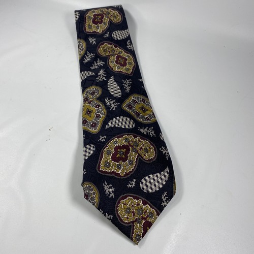 Paolo Designed by Paolo Gucci, Made in Italy, 100% Silk, Neck Tie Black Mustard - Picture 2 of 6