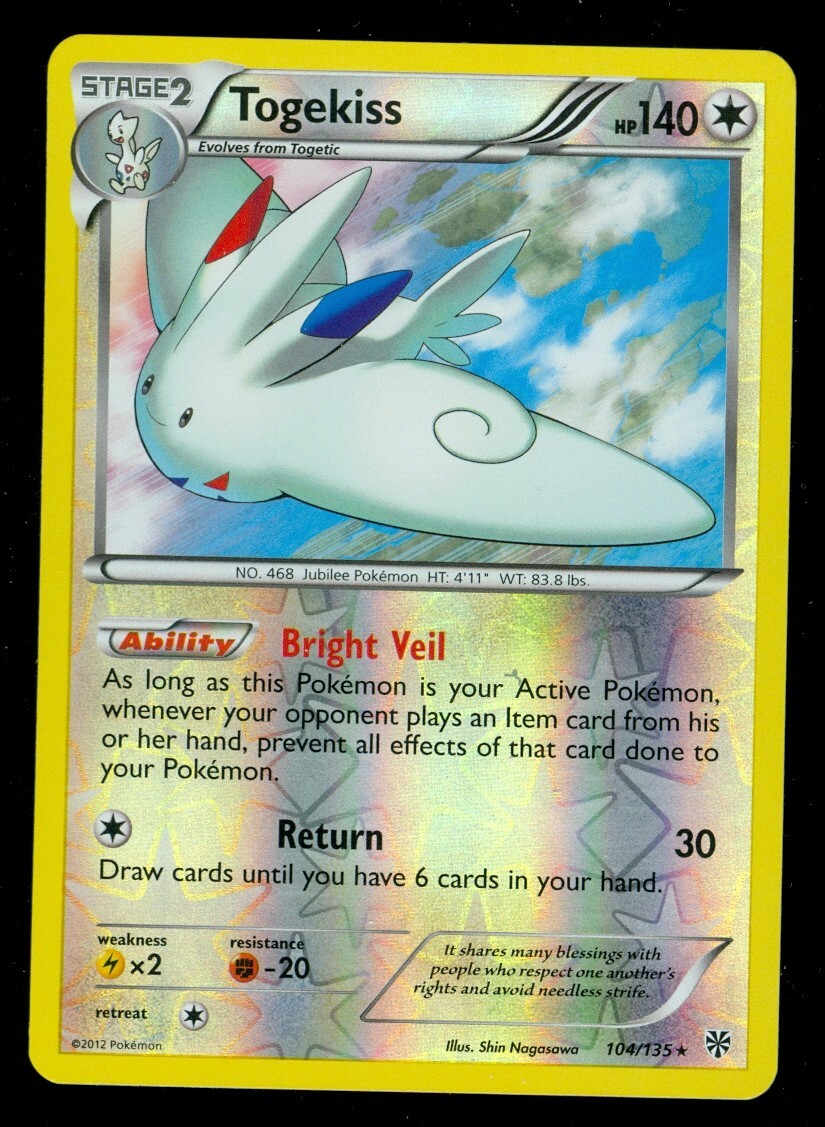 Pokemon TOGEKISS 104/135 Plasma Storm RARE Rev Holo - NEAR MINT/MINT
