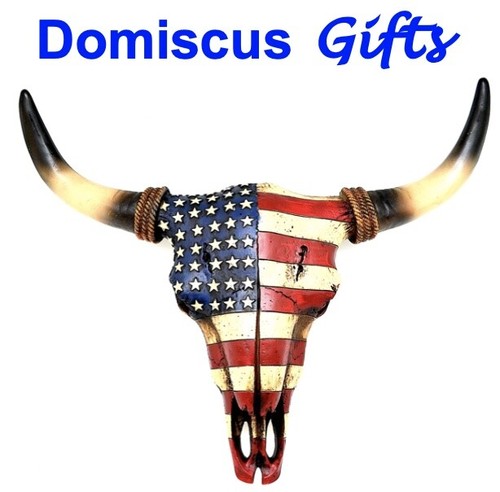 16" Neu AMERIKANISCHE FLAGGE Longhorn Kuh TOTENKOPF Südwesten Western Amerika Wohndeko - Bild 1 von 4