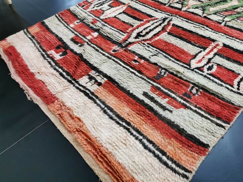 Vintage Moroccan Boujaad Handmade Rug 5'5x9'4 Berber Abstract Red Green Carpet - Picture 9 of 12