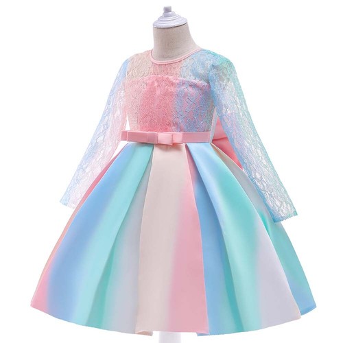 Kid Girls Flower Dress Bow Rainbow Bridesmaid Wedding Party Formal Gown Dresses - Picture 9 of 18