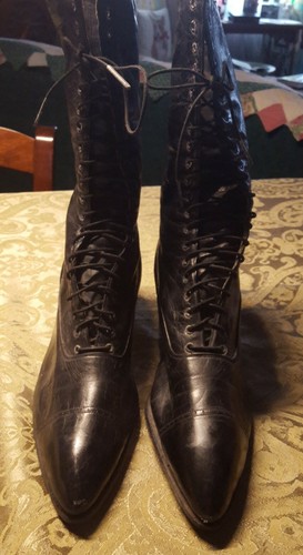 ANTIQUE VICTORIAN ◇ BLACK LEATHER LACE UP BOOTS 11.5" TALL ◇ FABULOUS CONDITION - Picture 4 of 7