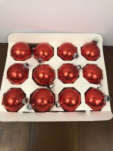 Lot/12 Vintage RED Glass Christmas Ornaments Rauch Balls Retro Glass