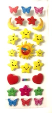 #J Butterflies Star Sun Moon Puffy Sticker Sheet Children Kids Birthday Party
