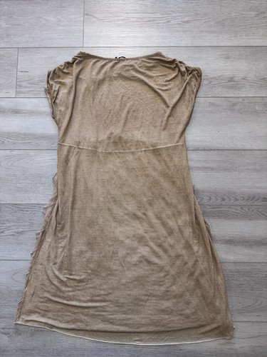 Sapore Di Mare Kleid Gr. XL Made In Italy Hellbraun Rüschen Perlen Stretch Party Boho Neu ohne Etikett - Bild 6 von 13