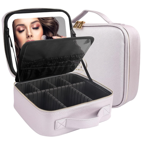 Travel Cosmetic Train Case with Lighted Mirror 3 Color Scenarios Cosmetic Bag Or - Picture 8 of 11