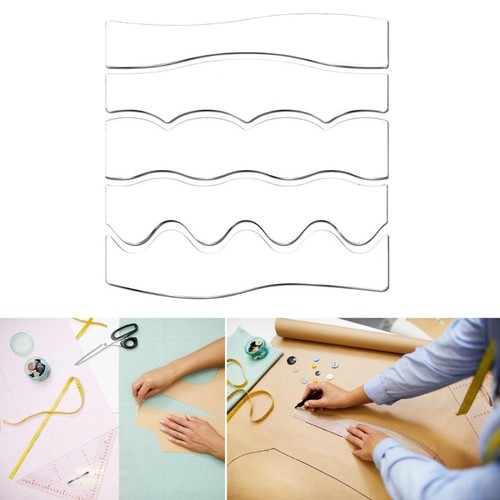 5Pcs Acrylic Quilting Rulers Templates Double Side Wavy Shaped Quilters Rulers - Picture 2 of 8