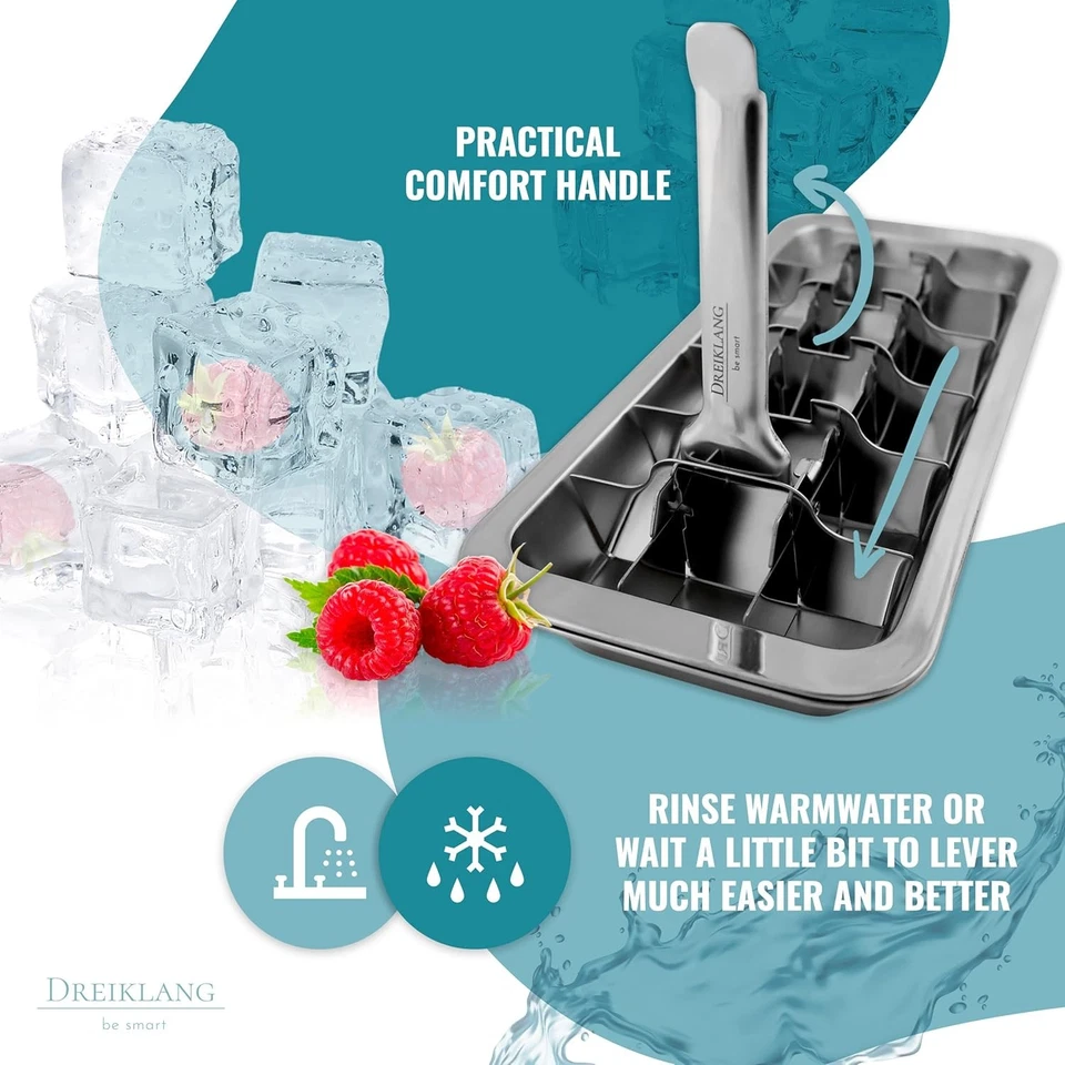 Bandeja de cubitos de hielo de acero inoxidable pulido para congelador con inserto de palanca para fácil re Foto 3 de 4