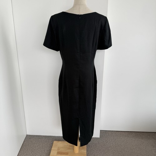 Anthea Crawford Dress Size 14/16 Black Midi Linen Blend Vintage Gold Buttons - Picture 9 of 16