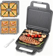 Panini Grill Press Breakfast Sandwich Maker 3 in 1, Stainless Steel Silver 